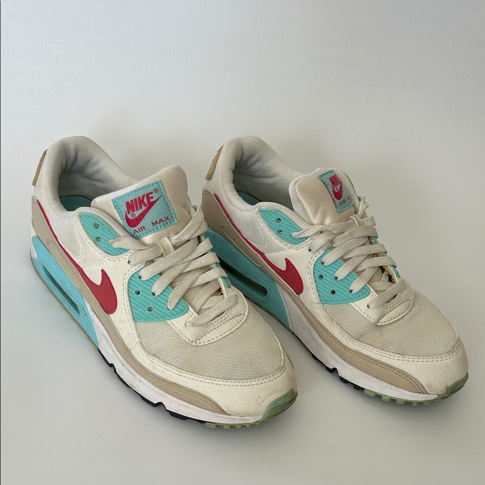 Women’s Nike Air Max 90 Sneakers in Cream, Red, and Teal